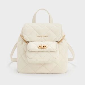 Charles & Keith Ivory Quilted Backpack